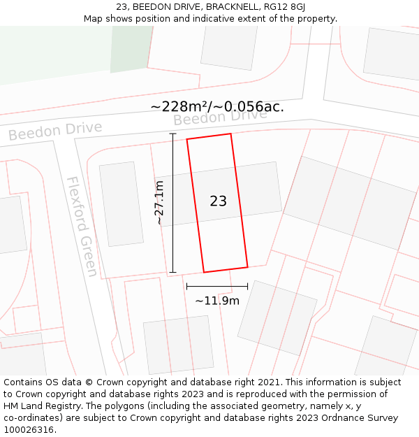 23, BEEDON DRIVE, BRACKNELL, RG12 8GJ: Plot and title map