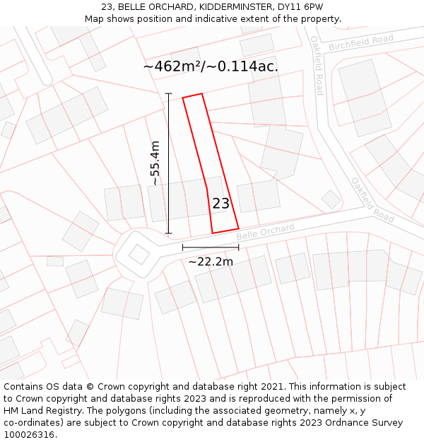 23, BELLE ORCHARD, KIDDERMINSTER, DY11 6PW: Plot and title map