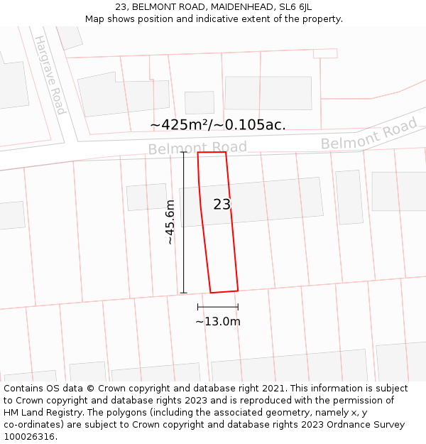 23, BELMONT ROAD, MAIDENHEAD, SL6 6JL: Plot and title map