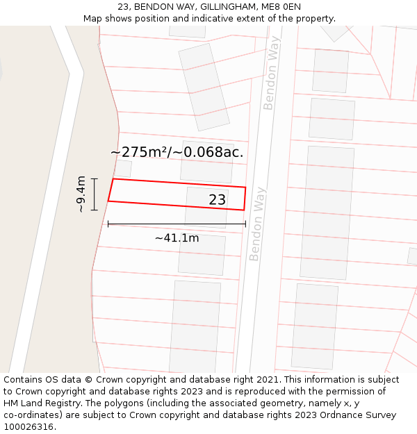 23, BENDON WAY, GILLINGHAM, ME8 0EN: Plot and title map