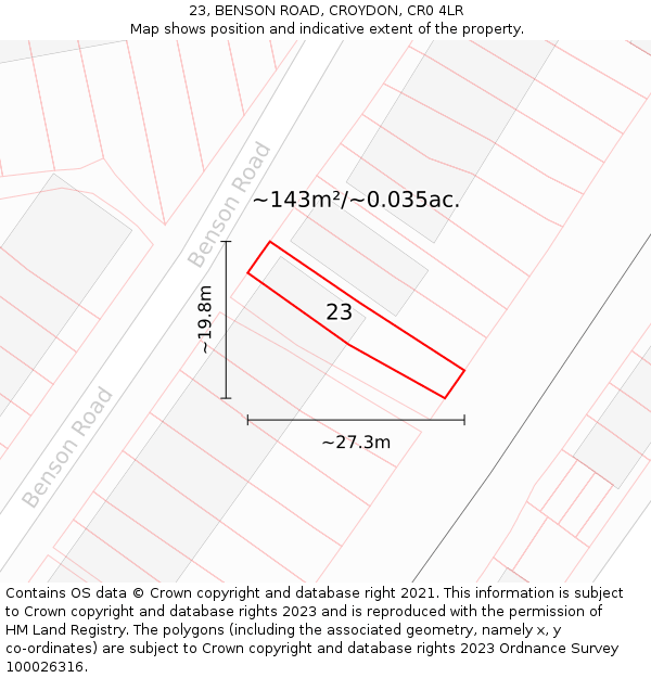 23, BENSON ROAD, CROYDON, CR0 4LR: Plot and title map