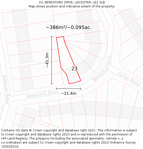 23, BERESFORD DRIVE, LEICESTER, LE2 3LB: Plot and title map