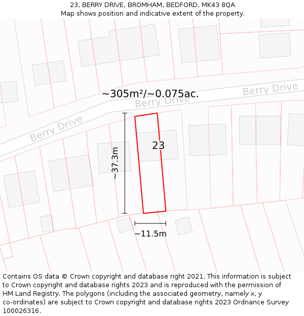 23, BERRY DRIVE, BROMHAM, BEDFORD, MK43 8QA: Plot and title map