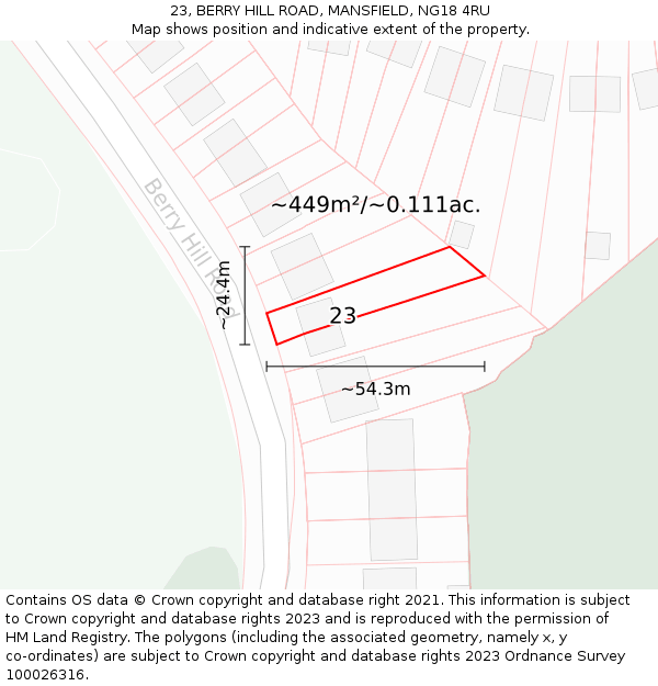 23, BERRY HILL ROAD, MANSFIELD, NG18 4RU: Plot and title map