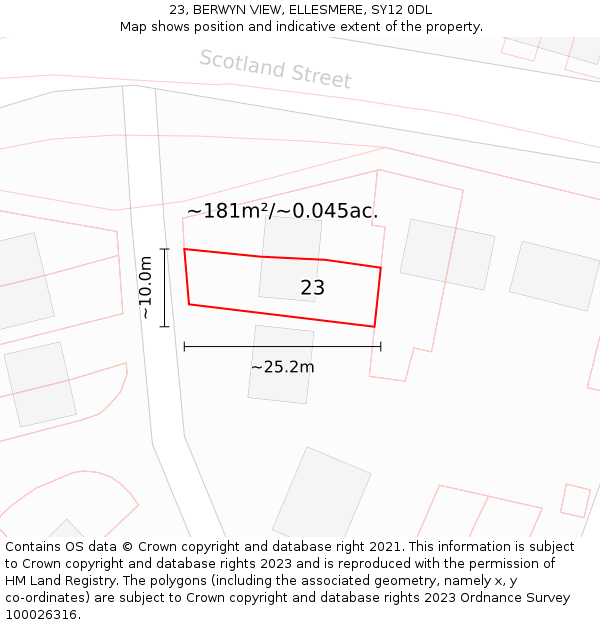 23, BERWYN VIEW, ELLESMERE, SY12 0DL: Plot and title map
