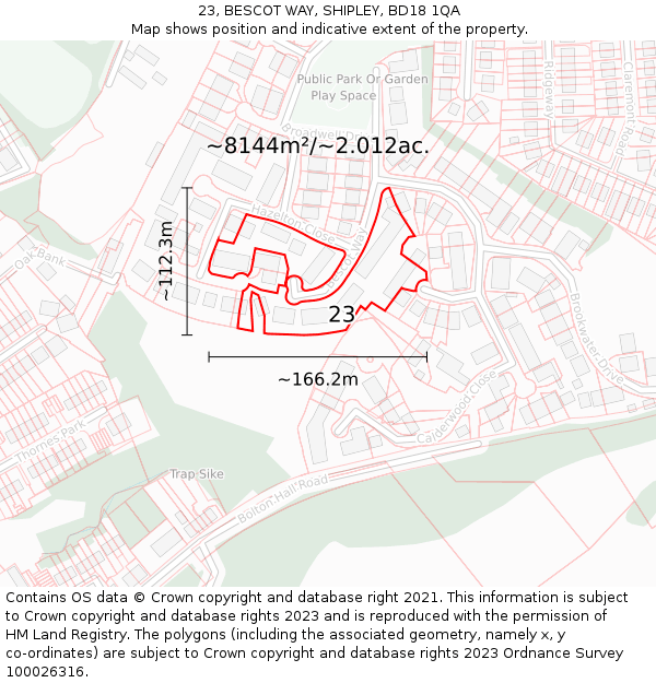 23, BESCOT WAY, SHIPLEY, BD18 1QA: Plot and title map