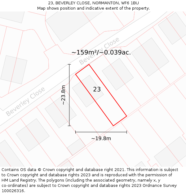23, BEVERLEY CLOSE, NORMANTON, WF6 1BU: Plot and title map