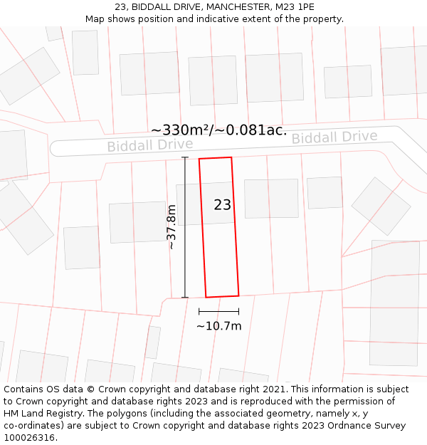 23, BIDDALL DRIVE, MANCHESTER, M23 1PE: Plot and title map