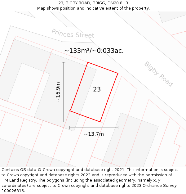 23, BIGBY ROAD, BRIGG, DN20 8HR: Plot and title map