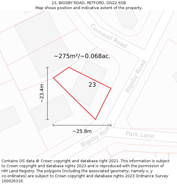 23, BIGSBY ROAD, RETFORD, DN22 6SB: Plot and title map