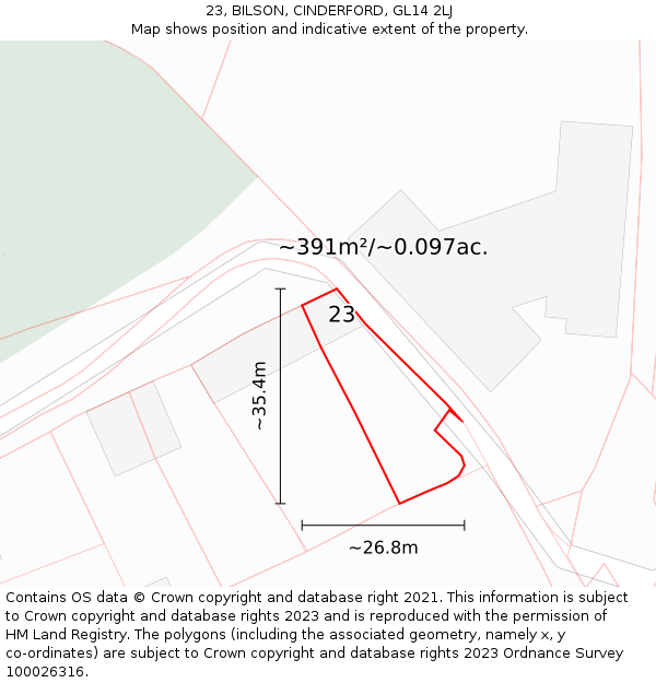 23, BILSON, CINDERFORD, GL14 2LJ: Plot and title map
