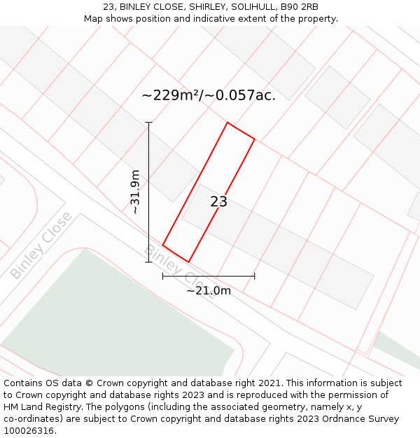 23, BINLEY CLOSE, SHIRLEY, SOLIHULL, B90 2RB: Plot and title map