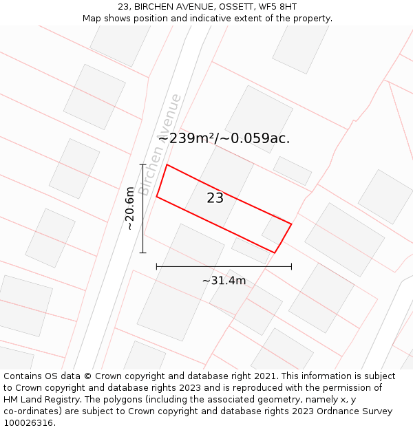 23, BIRCHEN AVENUE, OSSETT, WF5 8HT: Plot and title map