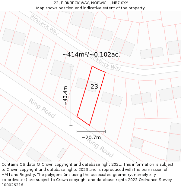 23, BIRKBECK WAY, NORWICH, NR7 0XY: Plot and title map