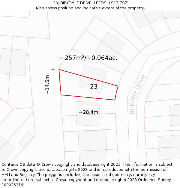 23, BIRKDALE DRIVE, LEEDS, LS17 7SZ: Plot and title map
