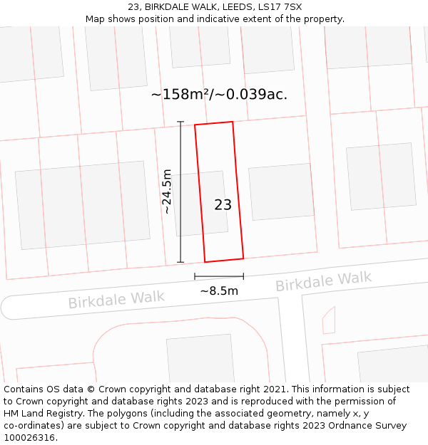 23, BIRKDALE WALK, LEEDS, LS17 7SX: Plot and title map