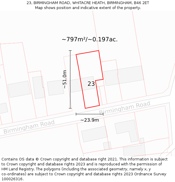 23, BIRMINGHAM ROAD, WHITACRE HEATH, BIRMINGHAM, B46 2ET: Plot and title map