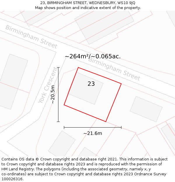 23, BIRMINGHAM STREET, WEDNESBURY, WS10 9JQ: Plot and title map