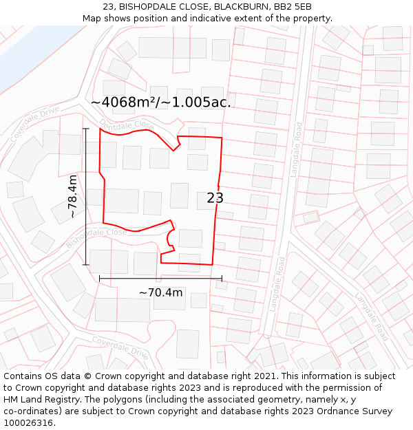 23, BISHOPDALE CLOSE, BLACKBURN, BB2 5EB: Plot and title map