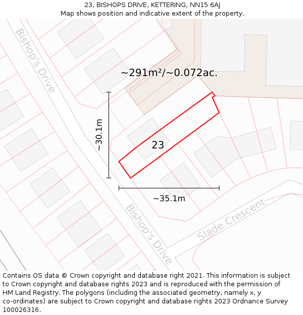 23, BISHOPS DRIVE, KETTERING, NN15 6AJ: Plot and title map
