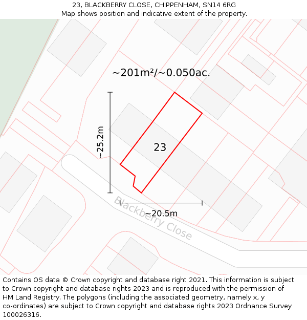 23, BLACKBERRY CLOSE, CHIPPENHAM, SN14 6RG: Plot and title map