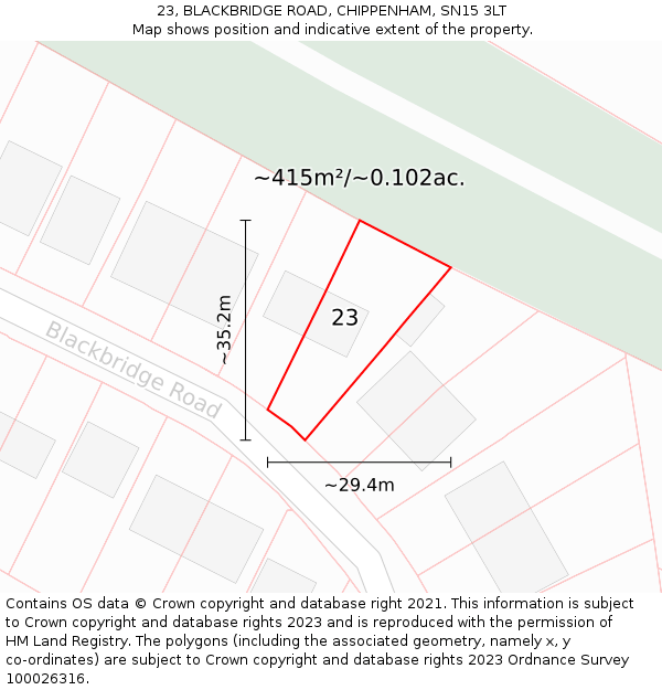 23, BLACKBRIDGE ROAD, CHIPPENHAM, SN15 3LT: Plot and title map