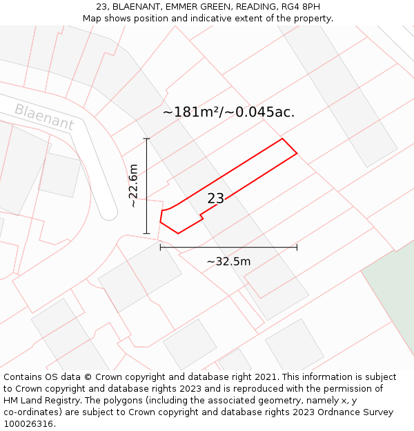 23, BLAENANT, EMMER GREEN, READING, RG4 8PH: Plot and title map