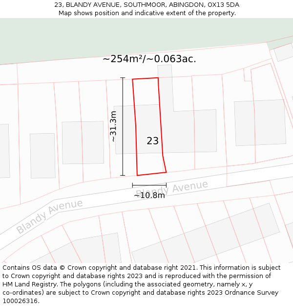 23, BLANDY AVENUE, SOUTHMOOR, ABINGDON, OX13 5DA: Plot and title map