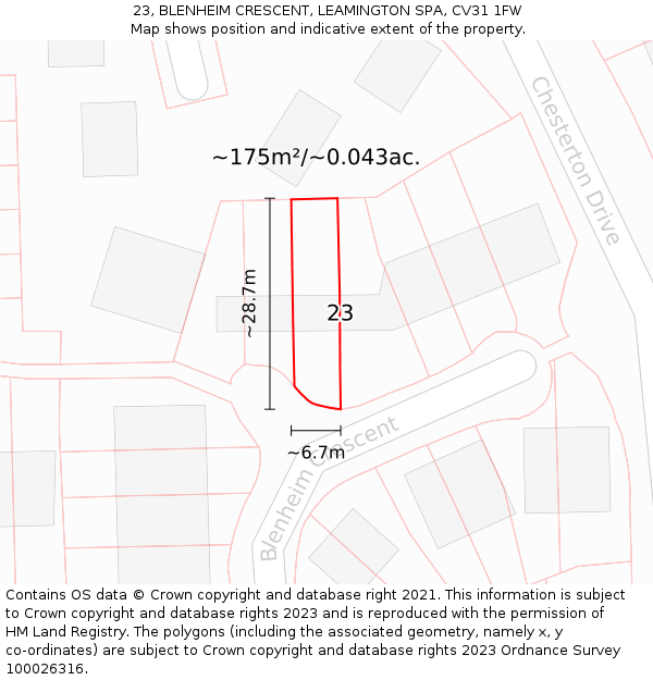 23, BLENHEIM CRESCENT, LEAMINGTON SPA, CV31 1FW: Plot and title map