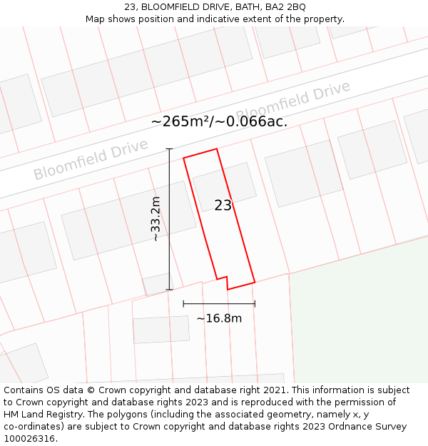 23, BLOOMFIELD DRIVE, BATH, BA2 2BQ: Plot and title map