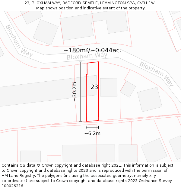 23, BLOXHAM WAY, RADFORD SEMELE, LEAMINGTON SPA, CV31 1WH: Plot and title map