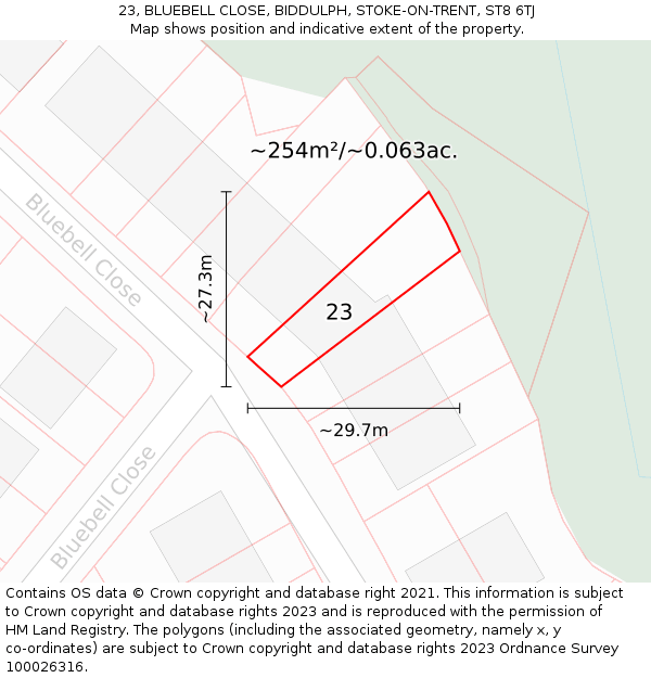 23, BLUEBELL CLOSE, BIDDULPH, STOKE-ON-TRENT, ST8 6TJ: Plot and title map