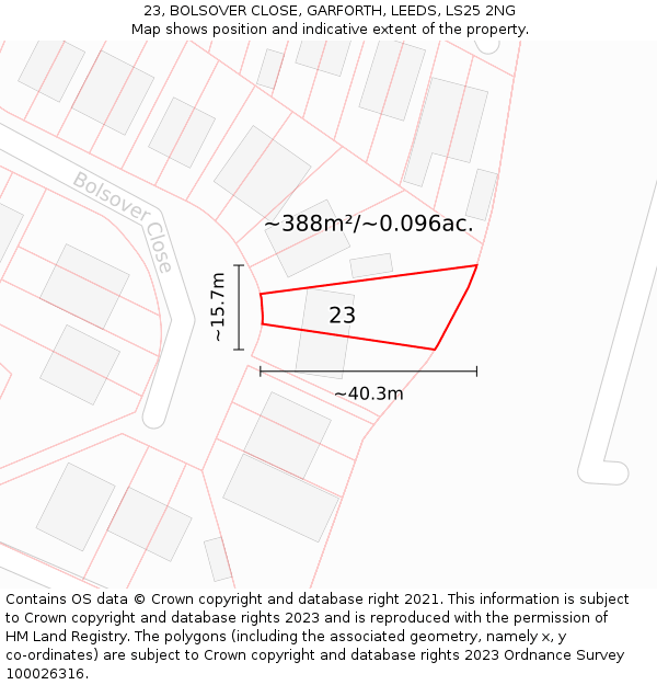 23, BOLSOVER CLOSE, GARFORTH, LEEDS, LS25 2NG: Plot and title map