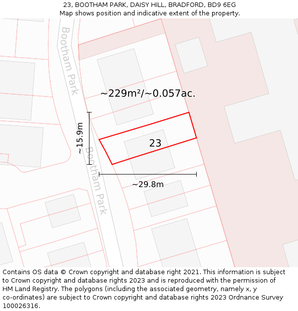 23, BOOTHAM PARK, DAISY HILL, BRADFORD, BD9 6EG: Plot and title map