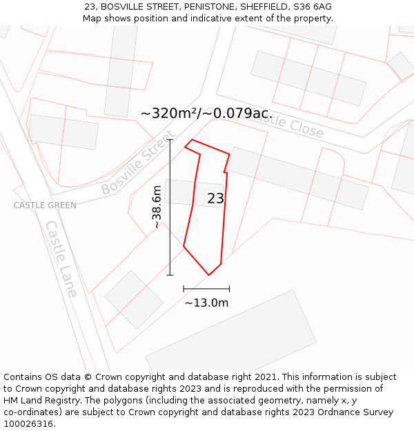 23, BOSVILLE STREET, PENISTONE, SHEFFIELD, S36 6AG: Plot and title map