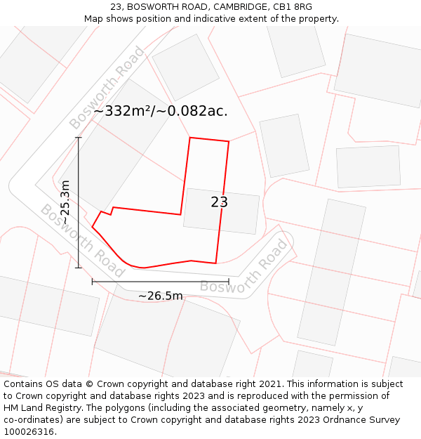 23, BOSWORTH ROAD, CAMBRIDGE, CB1 8RG: Plot and title map
