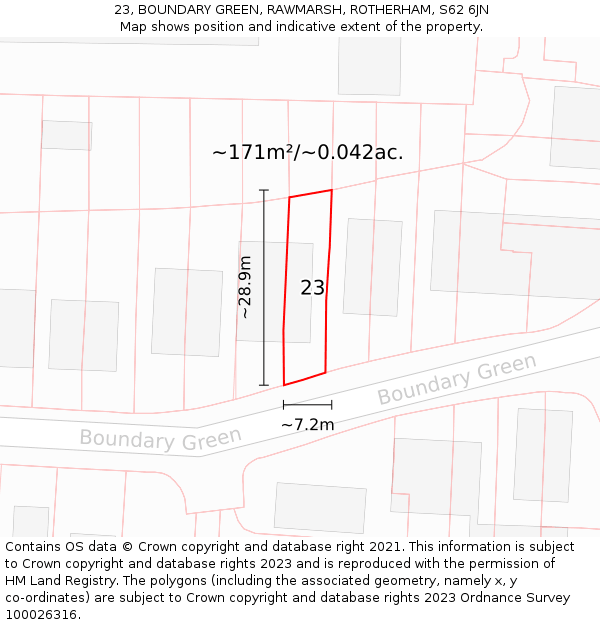 23, BOUNDARY GREEN, RAWMARSH, ROTHERHAM, S62 6JN: Plot and title map