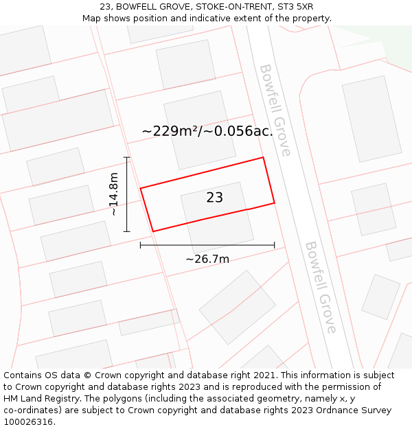 23, BOWFELL GROVE, STOKE-ON-TRENT, ST3 5XR: Plot and title map