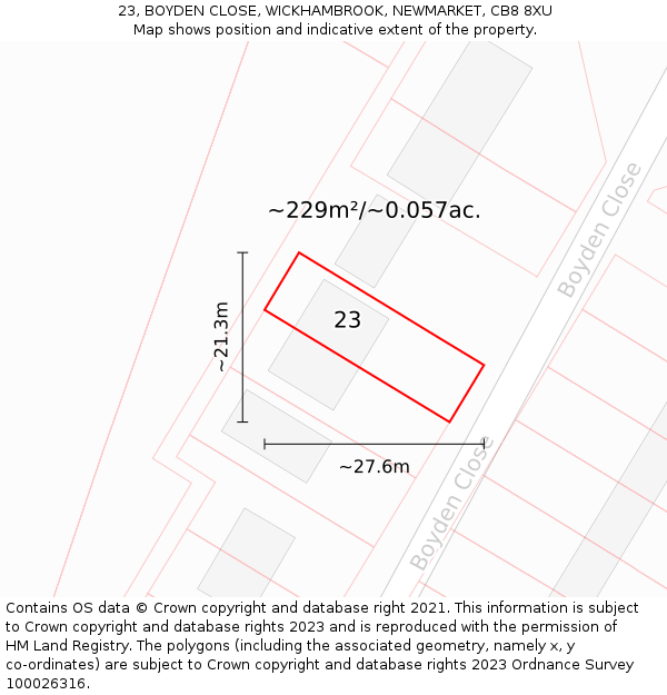 23, BOYDEN CLOSE, WICKHAMBROOK, NEWMARKET, CB8 8XU: Plot and title map