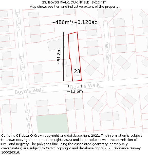 23, BOYDS WALK, DUKINFIELD, SK16 4TT: Plot and title map