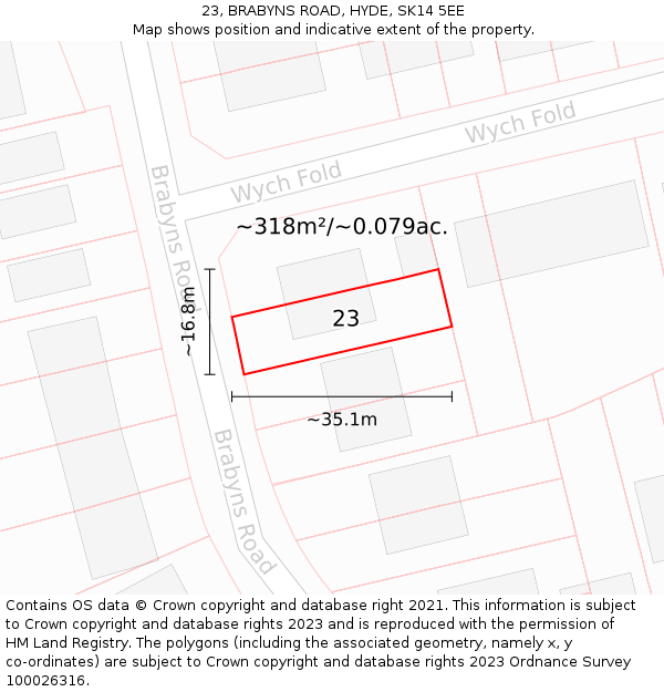 23, BRABYNS ROAD, HYDE, SK14 5EE: Plot and title map