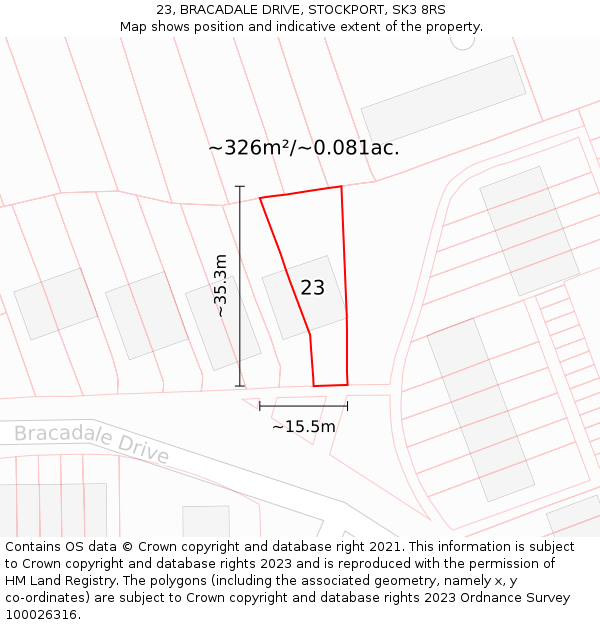 23, BRACADALE DRIVE, STOCKPORT, SK3 8RS: Plot and title map