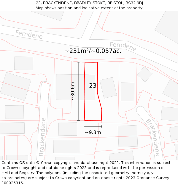 23, BRACKENDENE, BRADLEY STOKE, BRISTOL, BS32 9DJ: Plot and title map