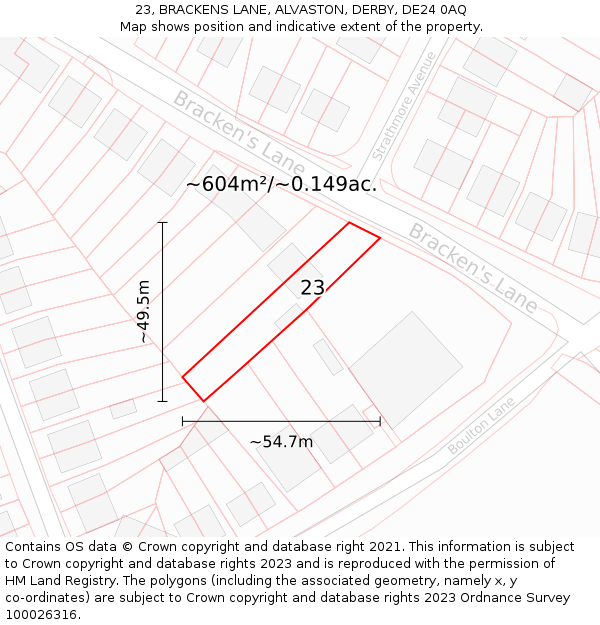 23, BRACKENS LANE, ALVASTON, DERBY, DE24 0AQ: Plot and title map