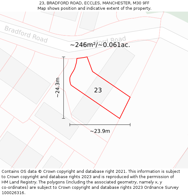 23, BRADFORD ROAD, ECCLES, MANCHESTER, M30 9FF: Plot and title map