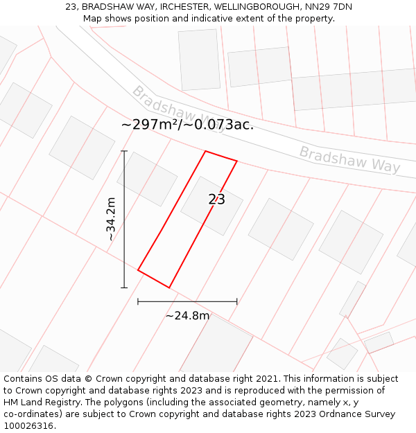 23, BRADSHAW WAY, IRCHESTER, WELLINGBOROUGH, NN29 7DN: Plot and title map