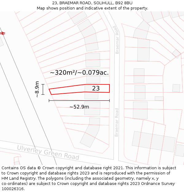 23, BRAEMAR ROAD, SOLIHULL, B92 8BU: Plot and title map