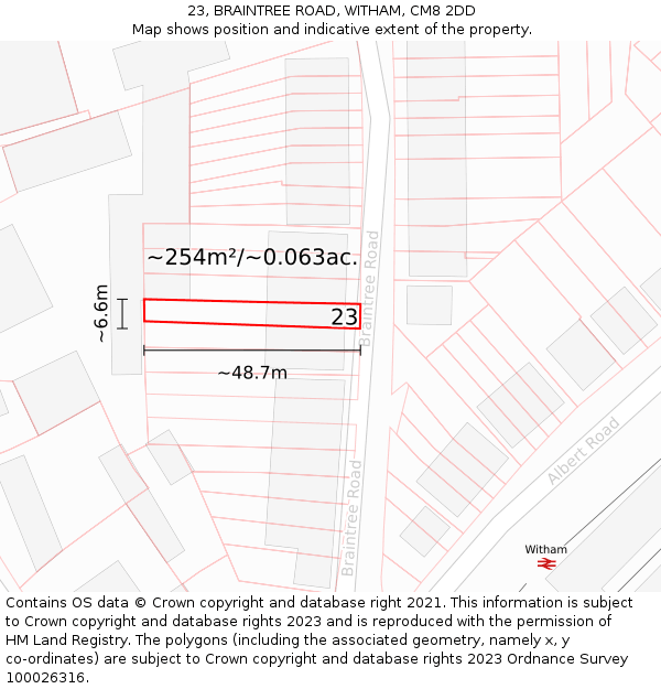 23, BRAINTREE ROAD, WITHAM, CM8 2DD: Plot and title map