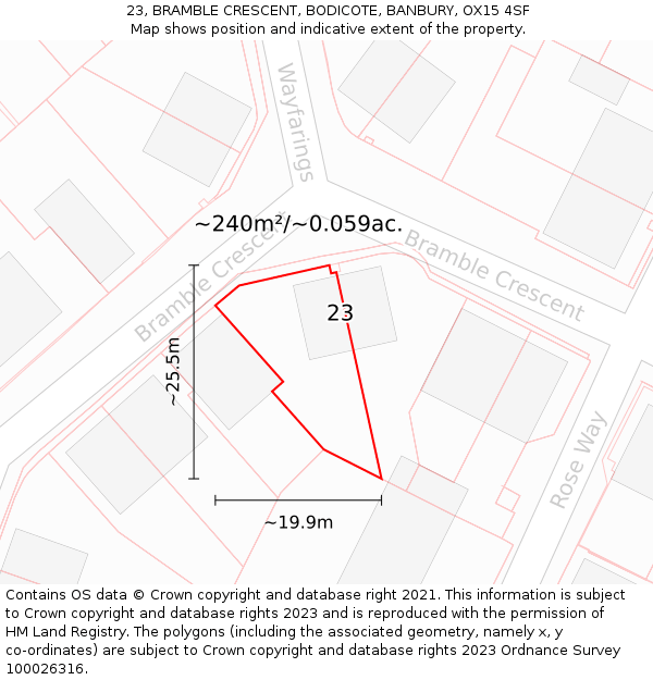 23, BRAMBLE CRESCENT, BODICOTE, BANBURY, OX15 4SF: Plot and title map