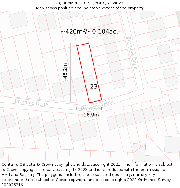 23, BRAMBLE DENE, YORK, YO24 2RL: Plot and title map